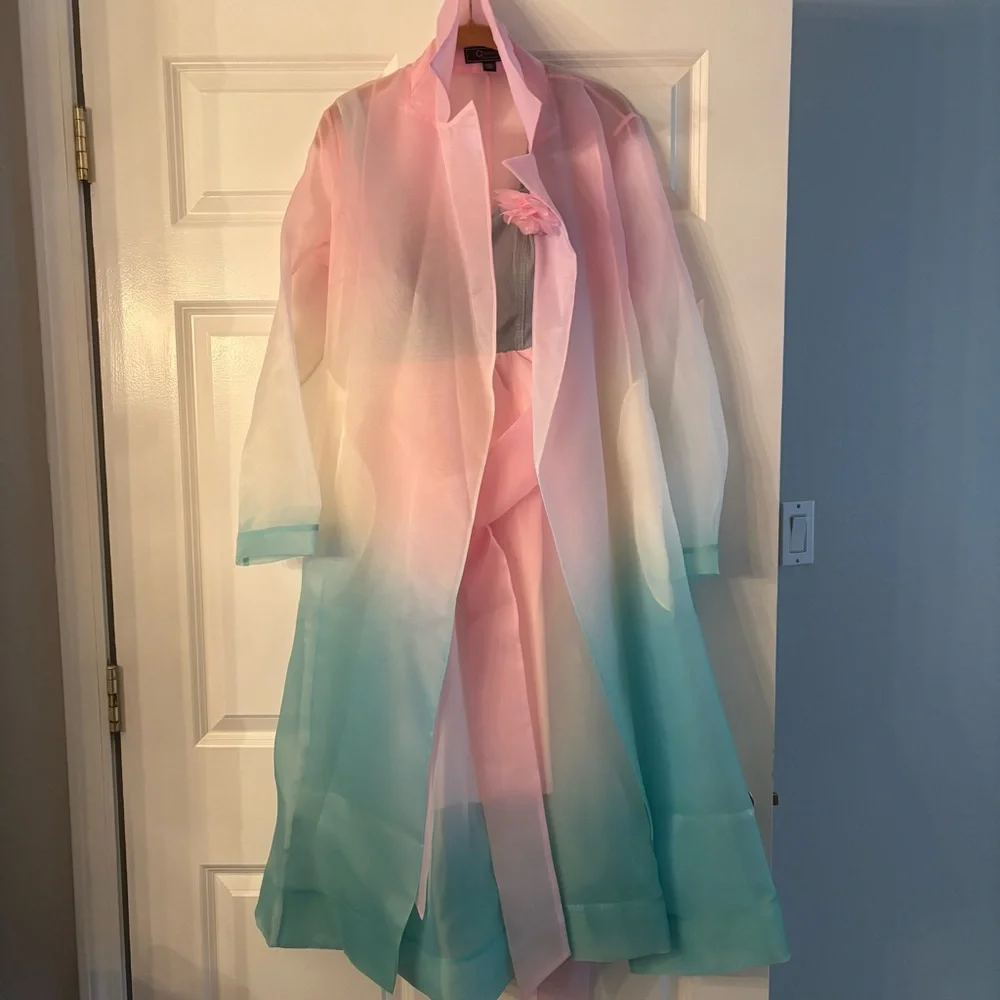 NWOT NEW C.
Wonder Christian Siriano Pink to Mint Ombre Organza Trench Coat - Picture 10 of 11